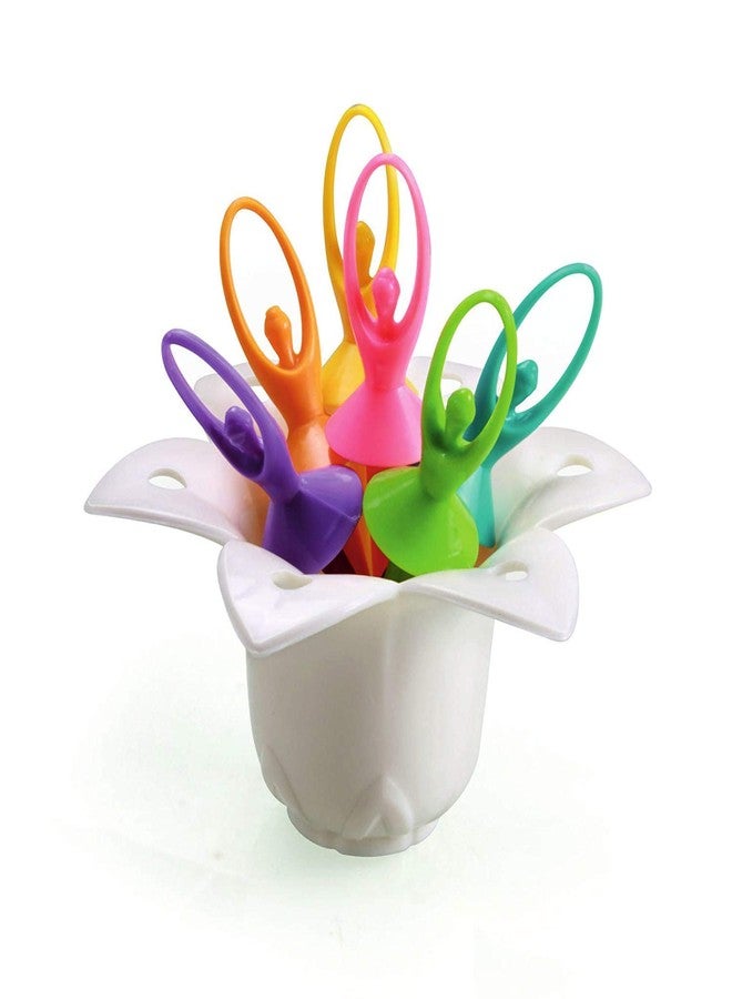 Param Dancing Doll Fruit Fork Set with Stand, Multicolour - Image 1